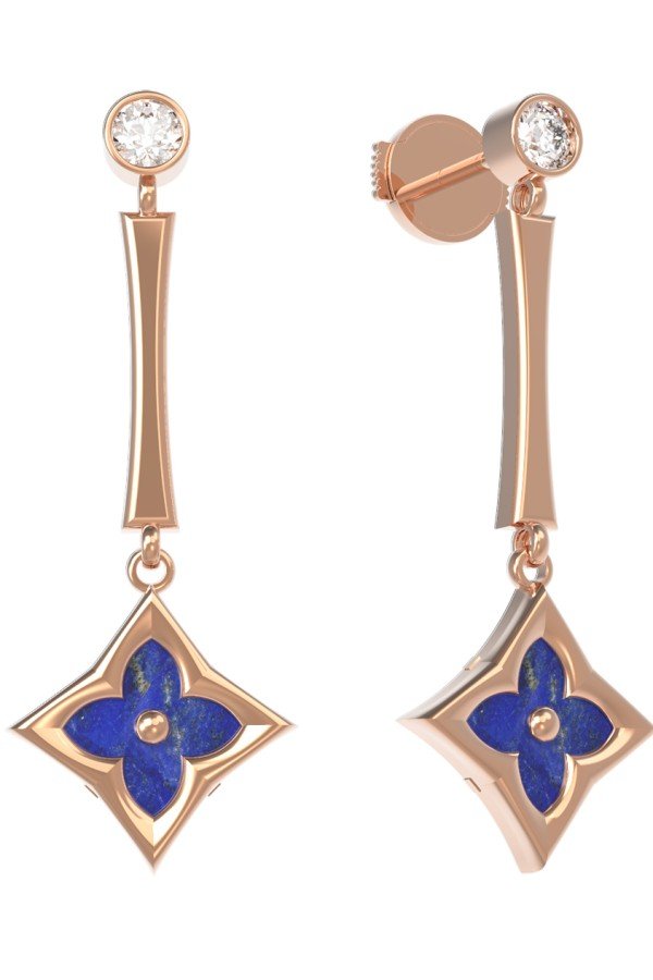 Серьги из золота c фианитом и лазуритом