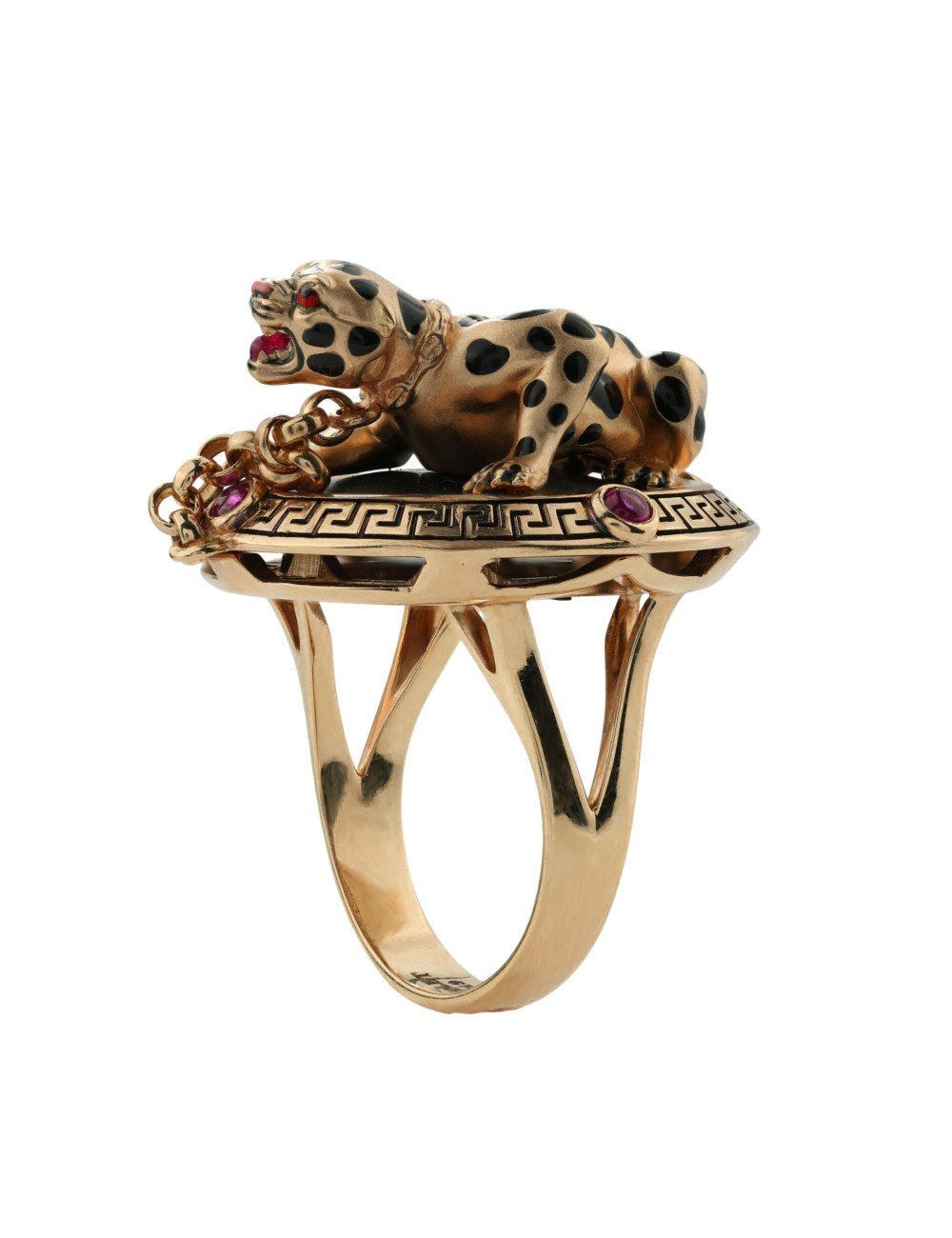 Кольцо из золота c эмалью, ониксом и рубином