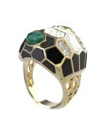 Кольцо из лимонного золота c бриллиантами, рубином, ониксом, малахитом и перламутром