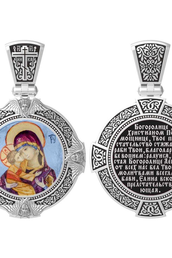 Образок из белого золота c эмалью и иконописью
