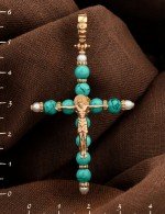 Крест из золота c жемчугом и бирюзой