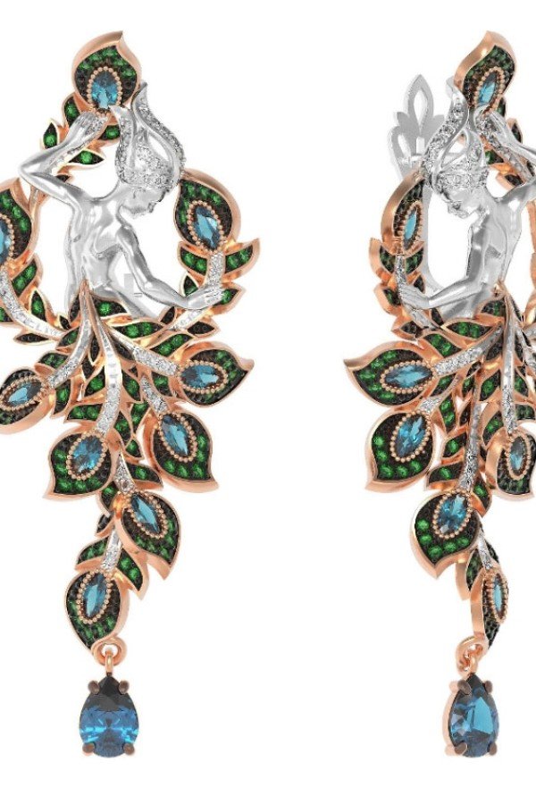 Серьги из золота c фианитом и топазом London Blue