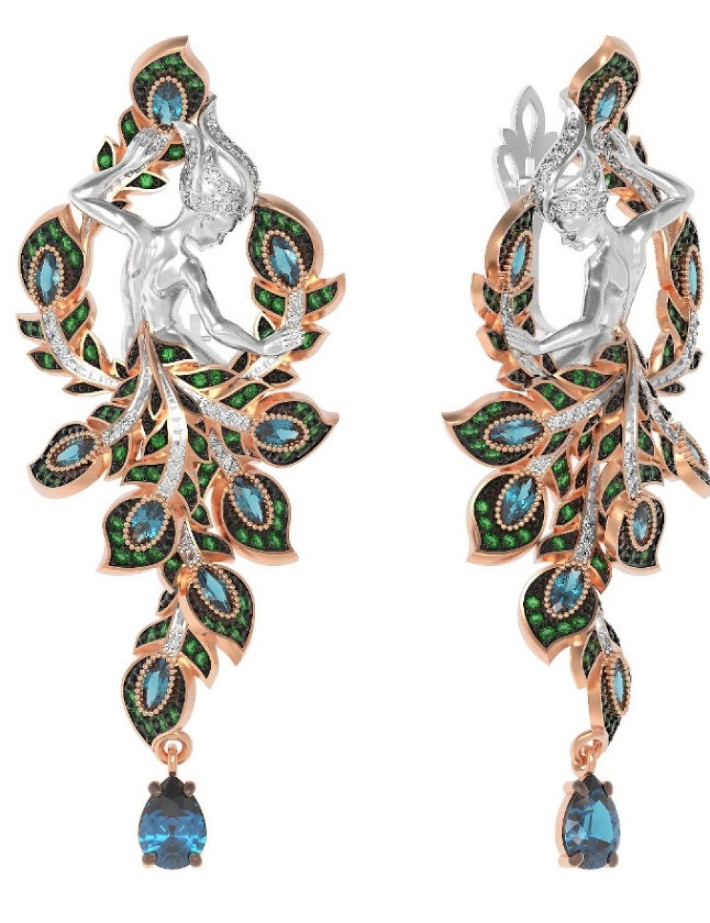 Серьги из золота c фианитом и топазом London Blue