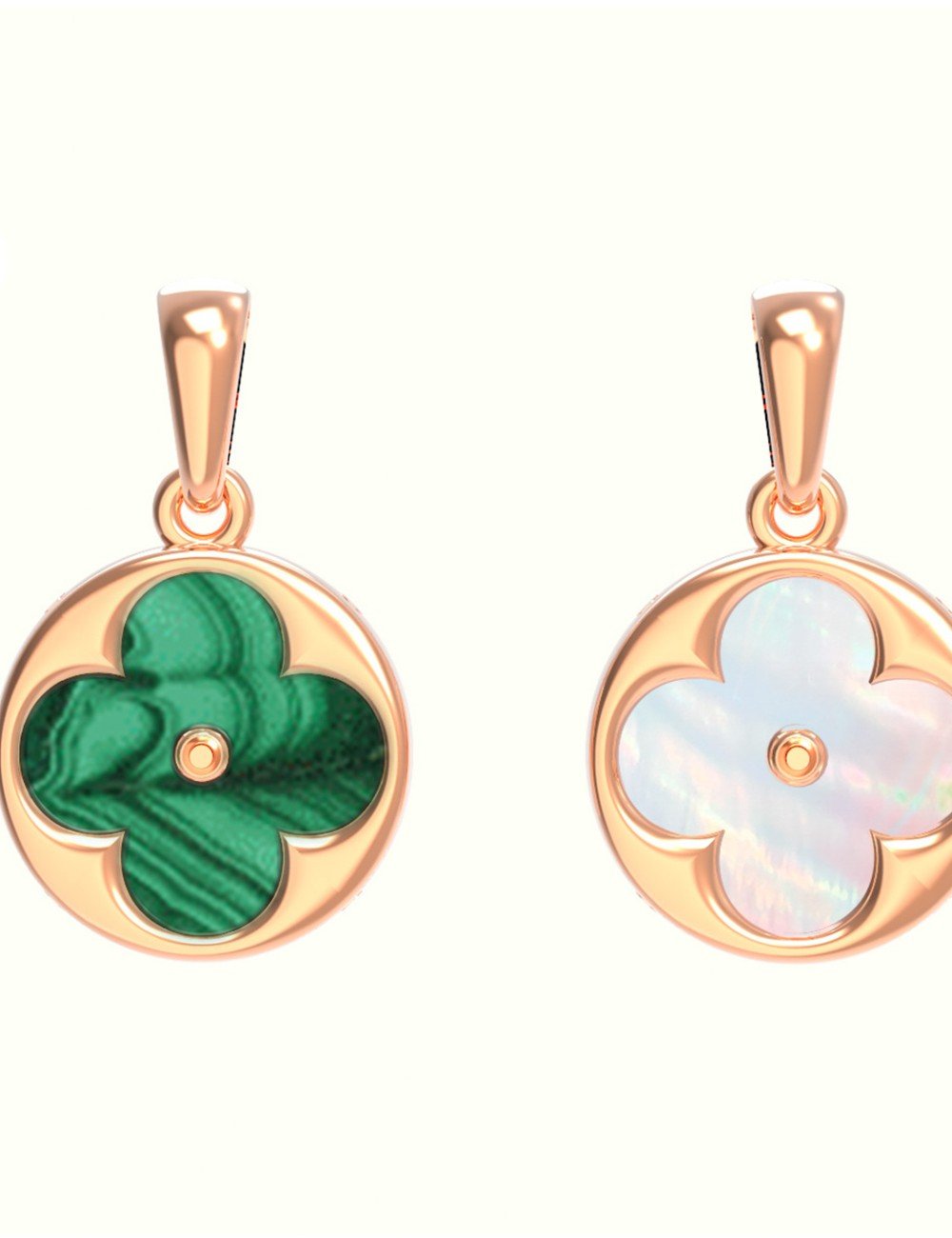 Подвеска из золота c малахитом и перламутром