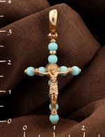 Крест из золота c бирюзой