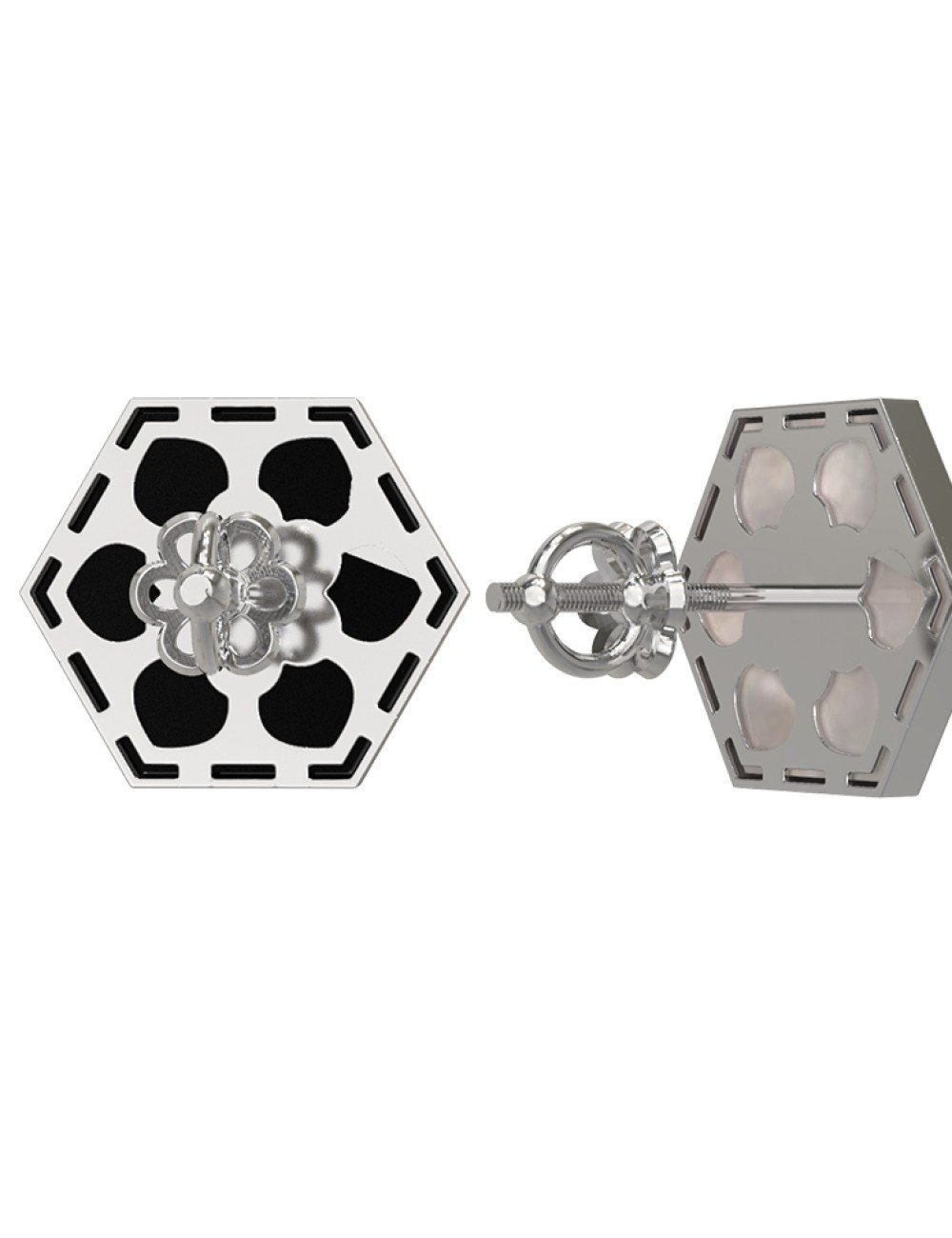 Серьги из белого золота c ониксом и перламутром