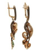 Серьги из золота c эмалью и гранатом