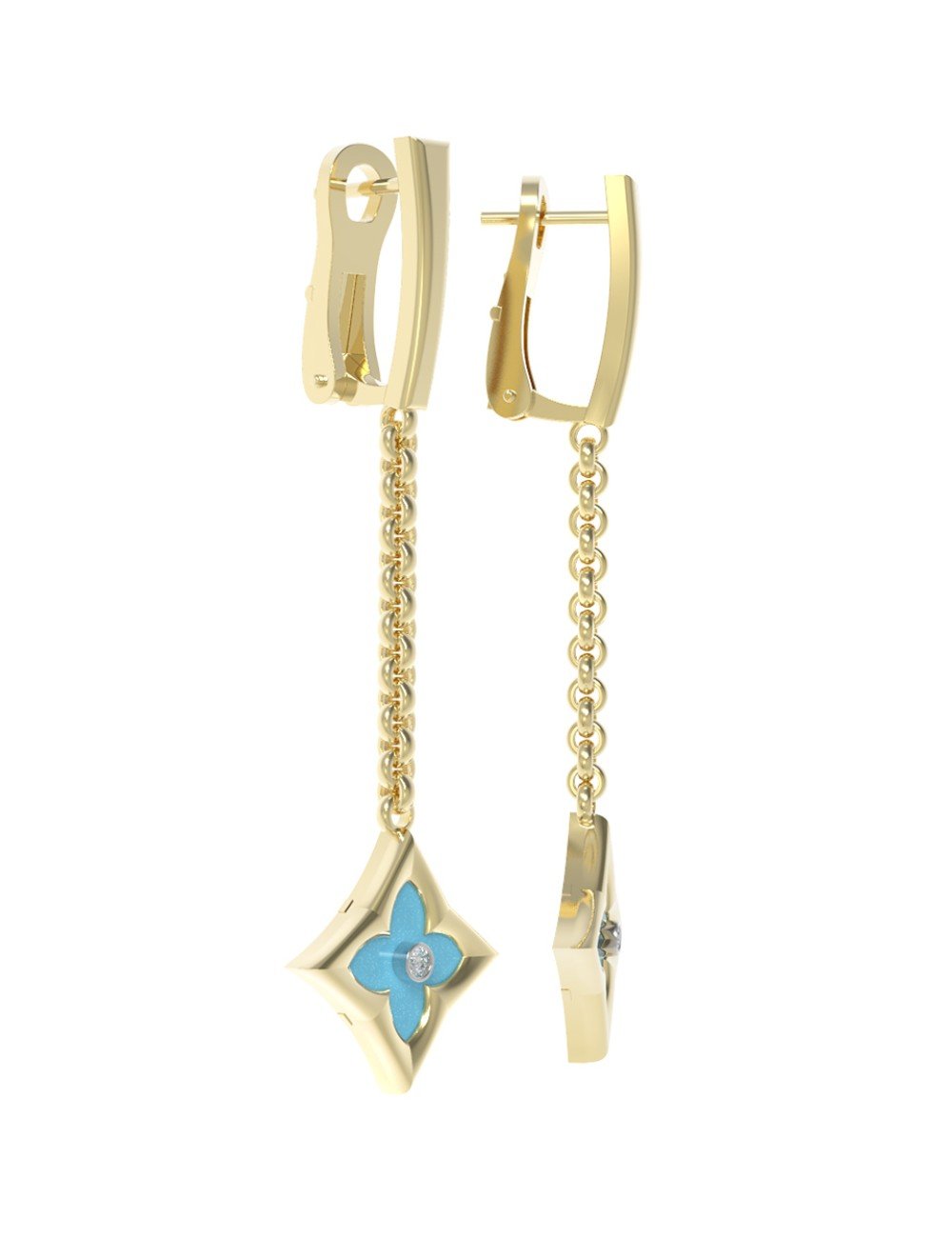 Серьги из лимонного золота c бриллиантами и бирюзой