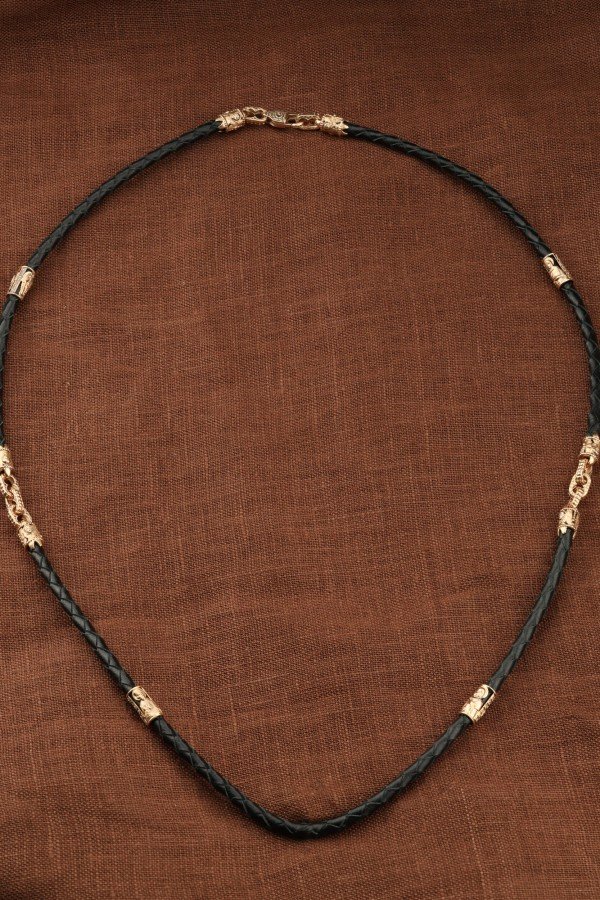 Гайтан из золота c кожаным шнурком