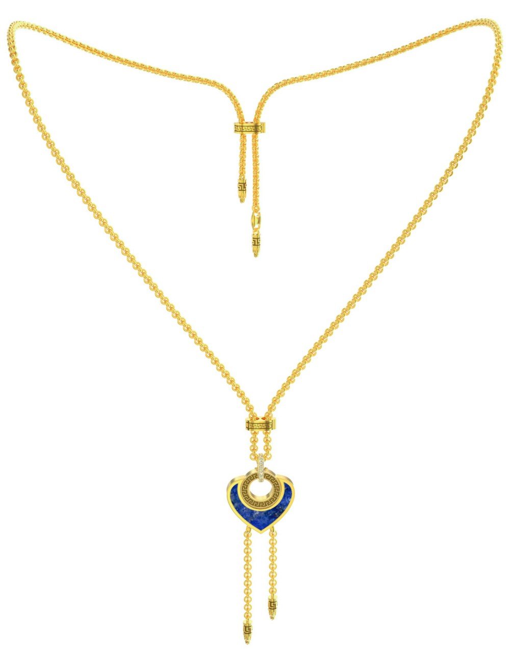 Колье из лимонного золота c фианитом, лазуритом и перламутром