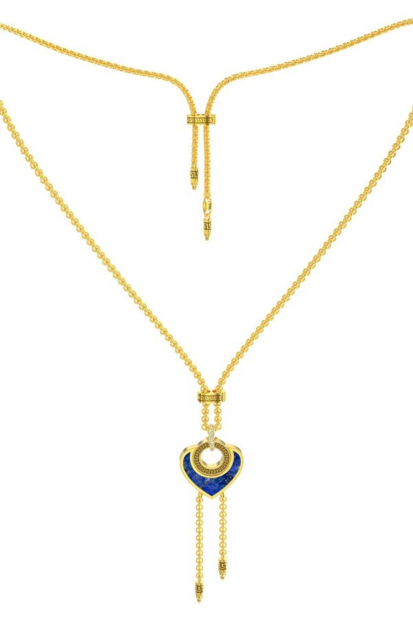 Колье из лимонного золота c фианитом, лазуритом и перламутром