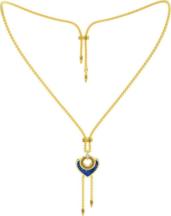 Колье из лимонного золота c фианитом, лазуритом и перламутром