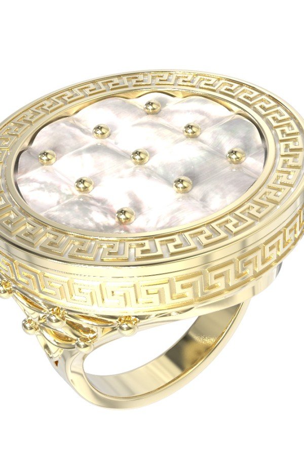 Кольцо из лимонного золота c эмалью и перламутром