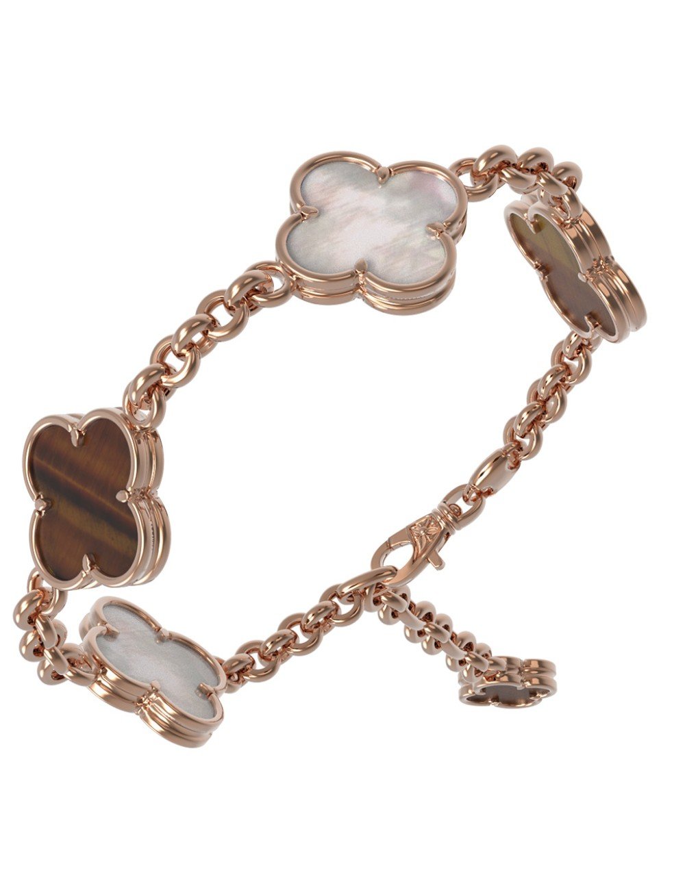 Браслет из золота c тигровым глазом и перламутром