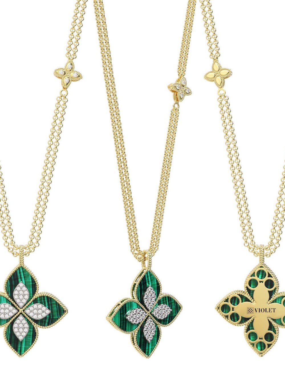 Колье из лимонного золота c бриллиантами и малахитом