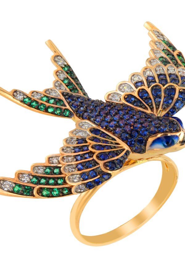 Кольцо из лимонного золота c эмалью и фианитом