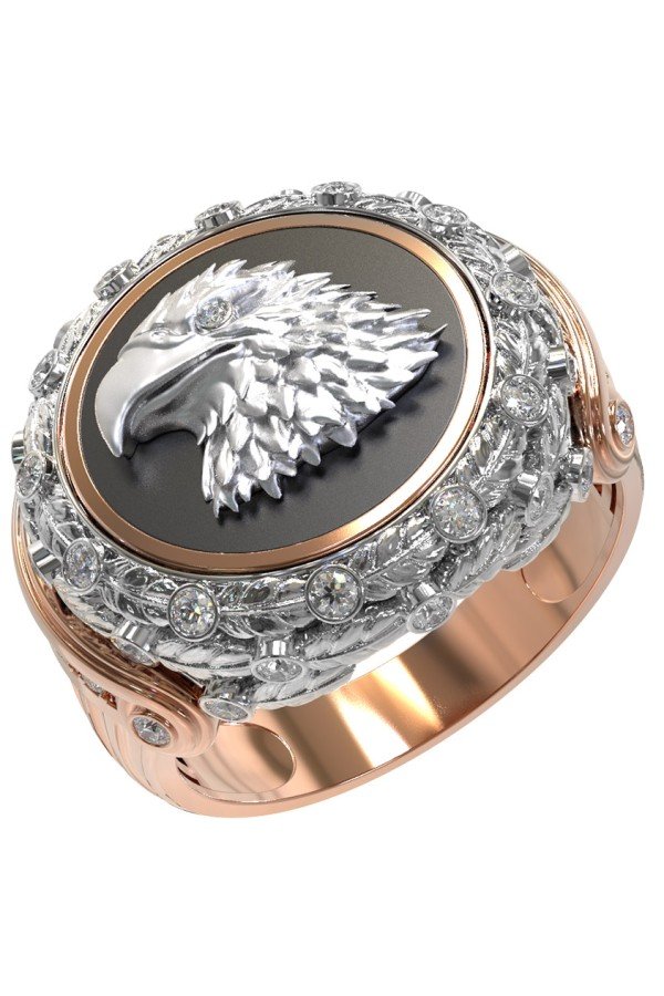 Кольцо из золота c бриллиантами и ониксом