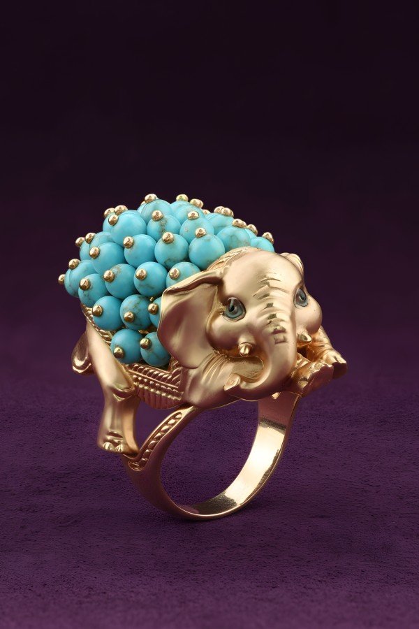 Кольцо из золота c эмалью и бирюзой