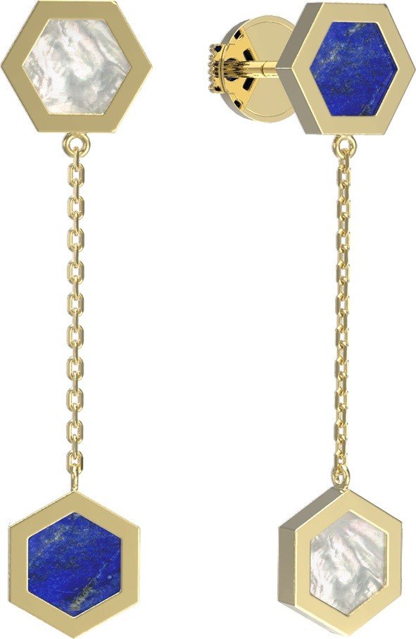 Серьги из лимонного золота c лазуритом и перламутром