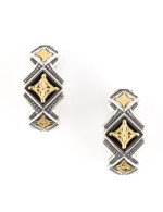 Серьги из серебра и золота c ониксом и рубином