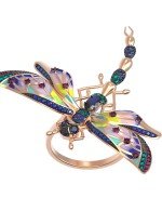 Кольцо из золота c фианитом, рубином, сапфиром и эмалью