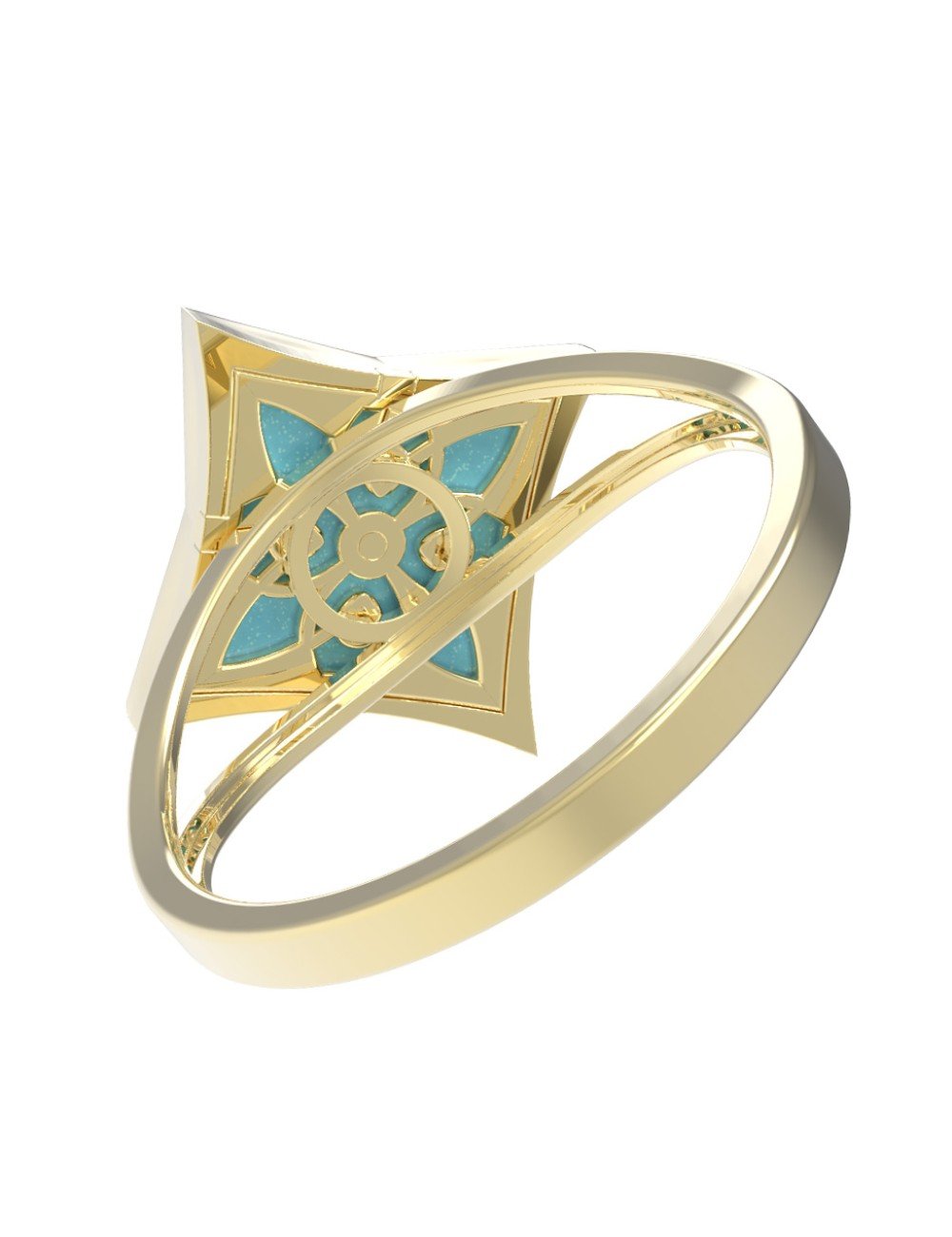 Кольцо из лимонного золота c бирюзой