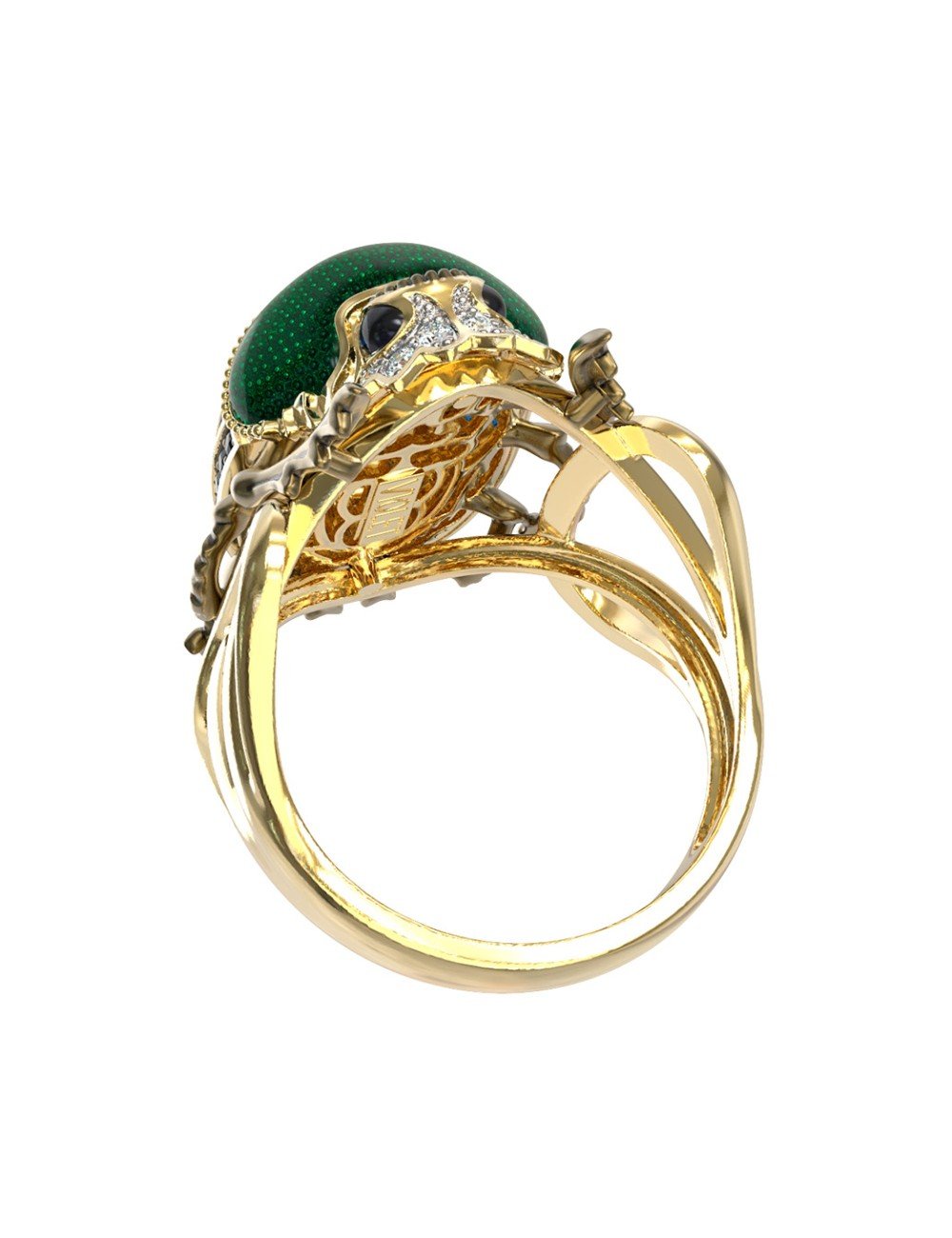 Кольцо из лимонного золота c эмалью, фианитом и турмалином
