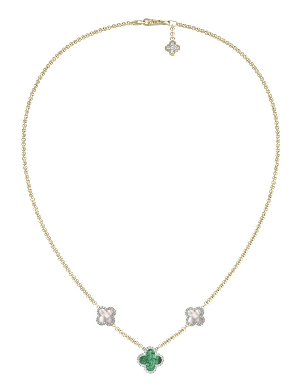 Колье из лимонного золота c бриллиантами, малахитом и перламутром