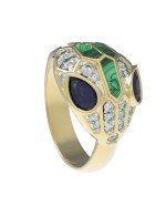 Кольцо из лимонного золота c бриллиантами, сапфиром и малахитом