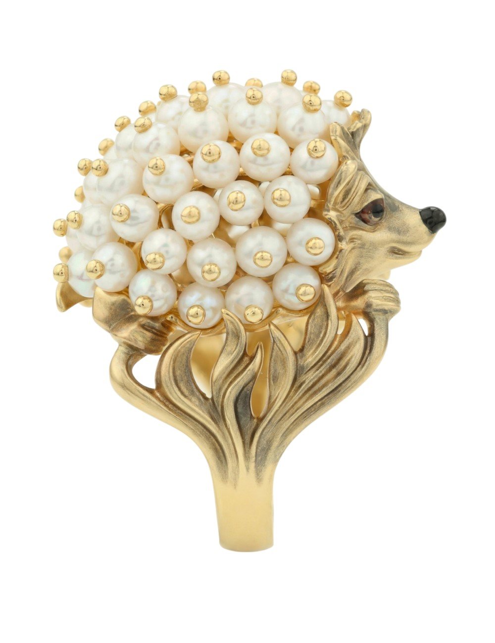 Кольцо из лимонного золота c эмалью и жемчугом