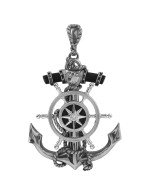 Подвеска из белого золота c ониксом и эбеновым деревом