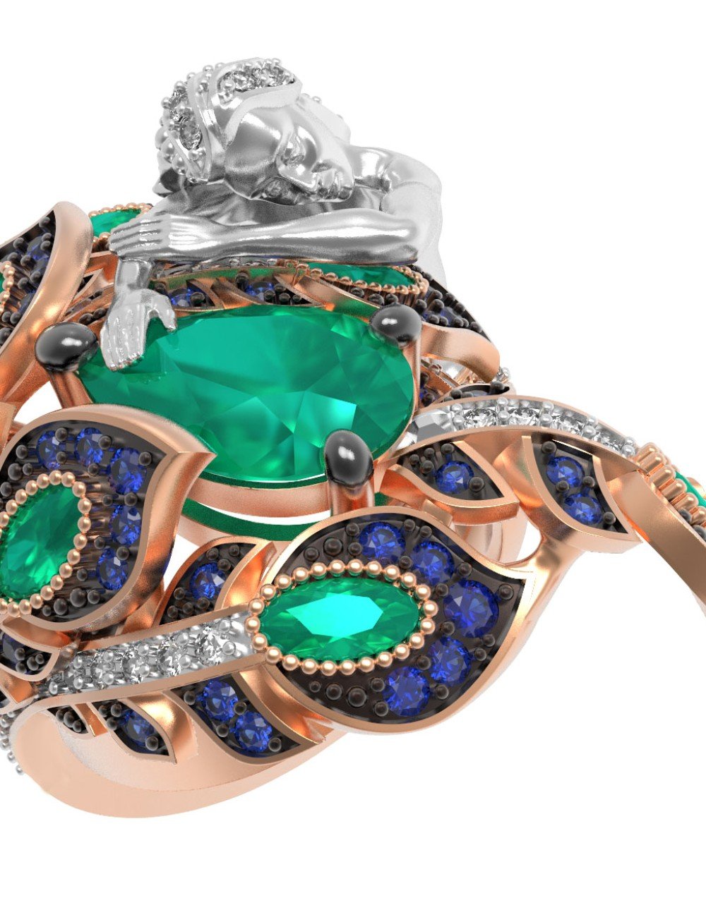 Кольцо из золота c фианитом и хризопразом