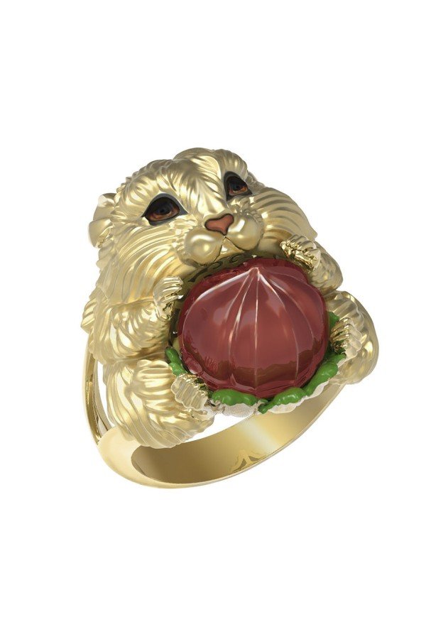 Кольцо из лимонного золота c эмалью