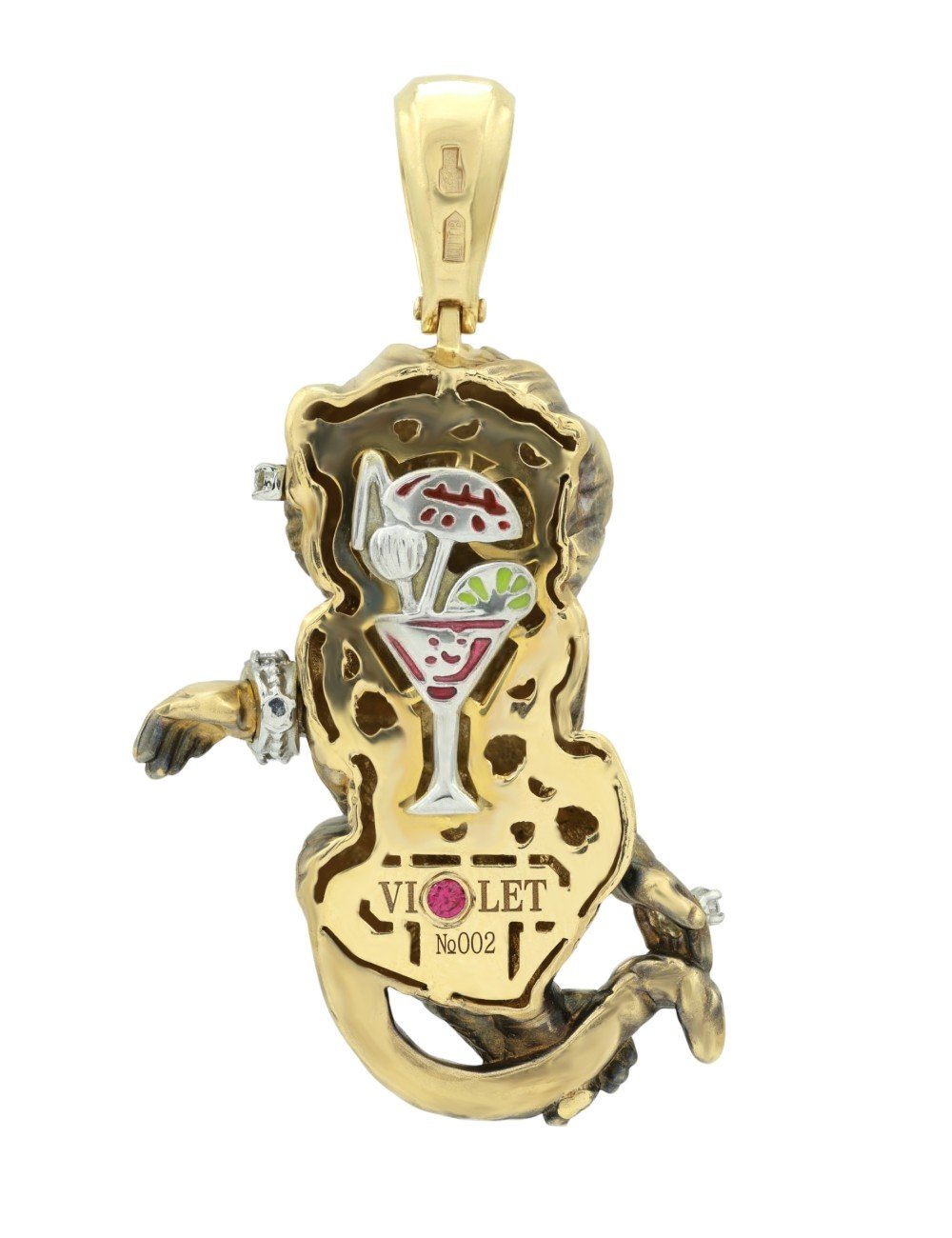 Подвеска из лимонного золота c эмалью, бриллиантами, рубином и бивнем мамонта