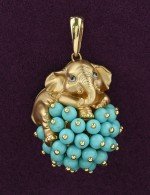 Подвеска из лимонного золота c эмалью и бирюзой