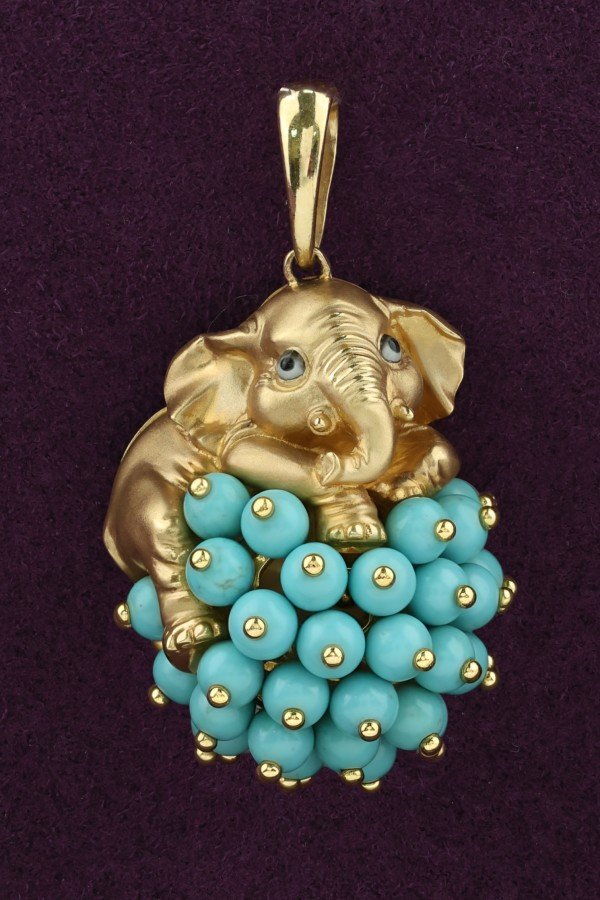 Подвеска из лимонного золота c эмалью и бирюзой