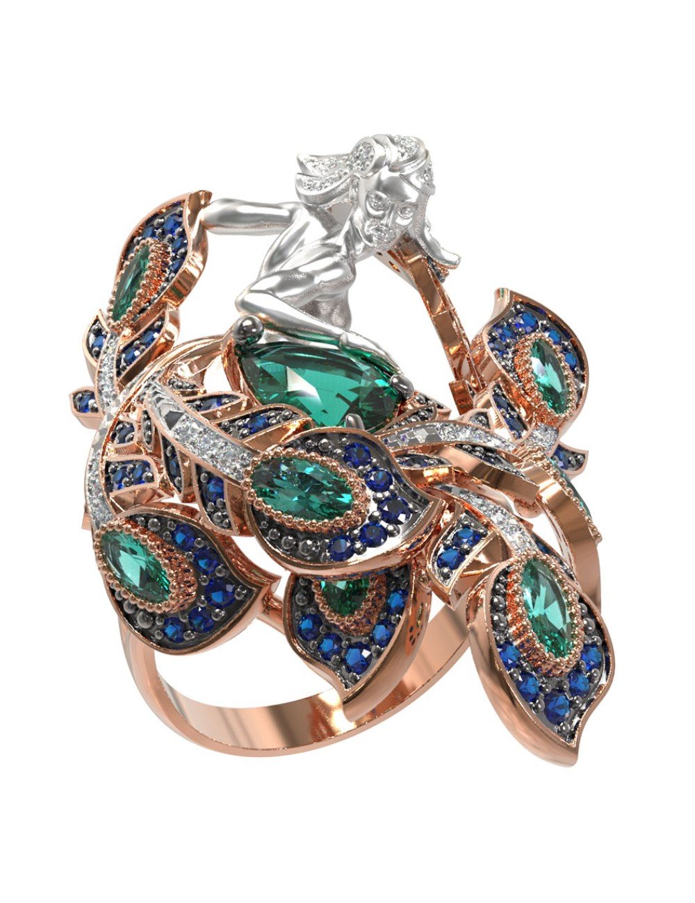 Кольцо из золота c фианитом и хризопразом