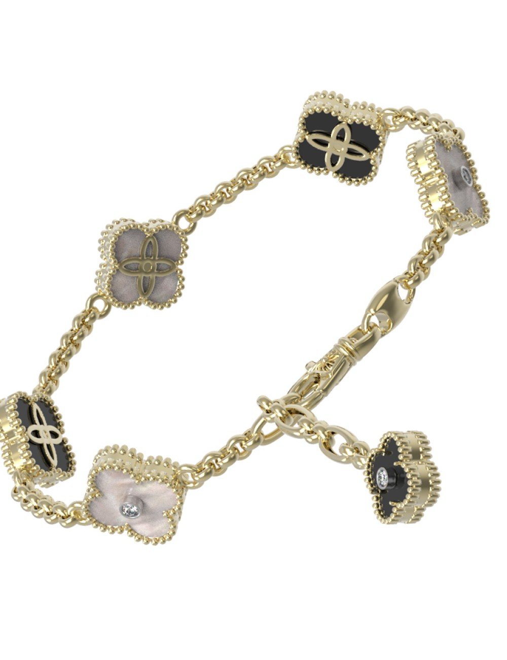 Браслет из лимонного золота c бриллиантами, ониксом и перламутром