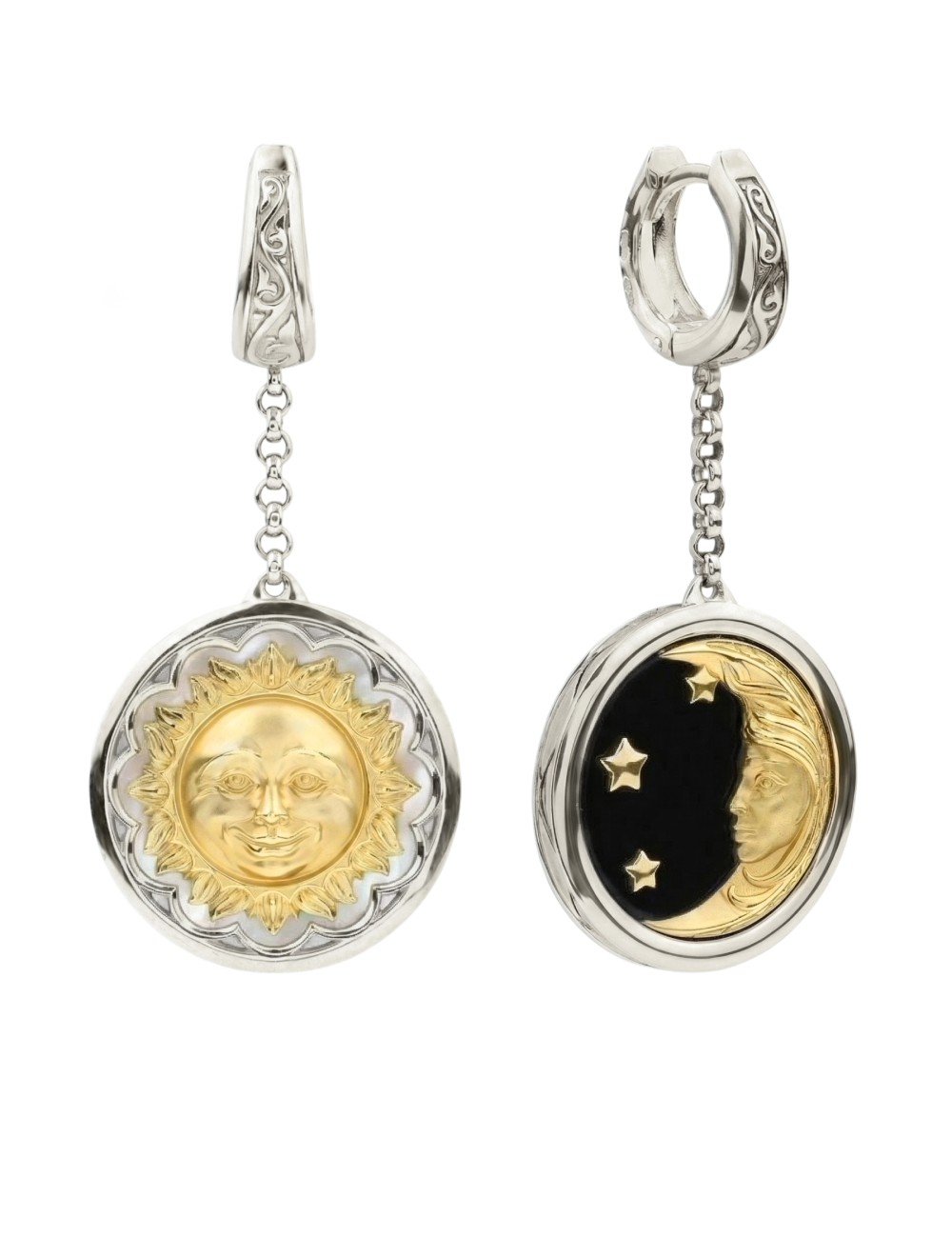 Серьги из белого золота c ониксом и перламутром