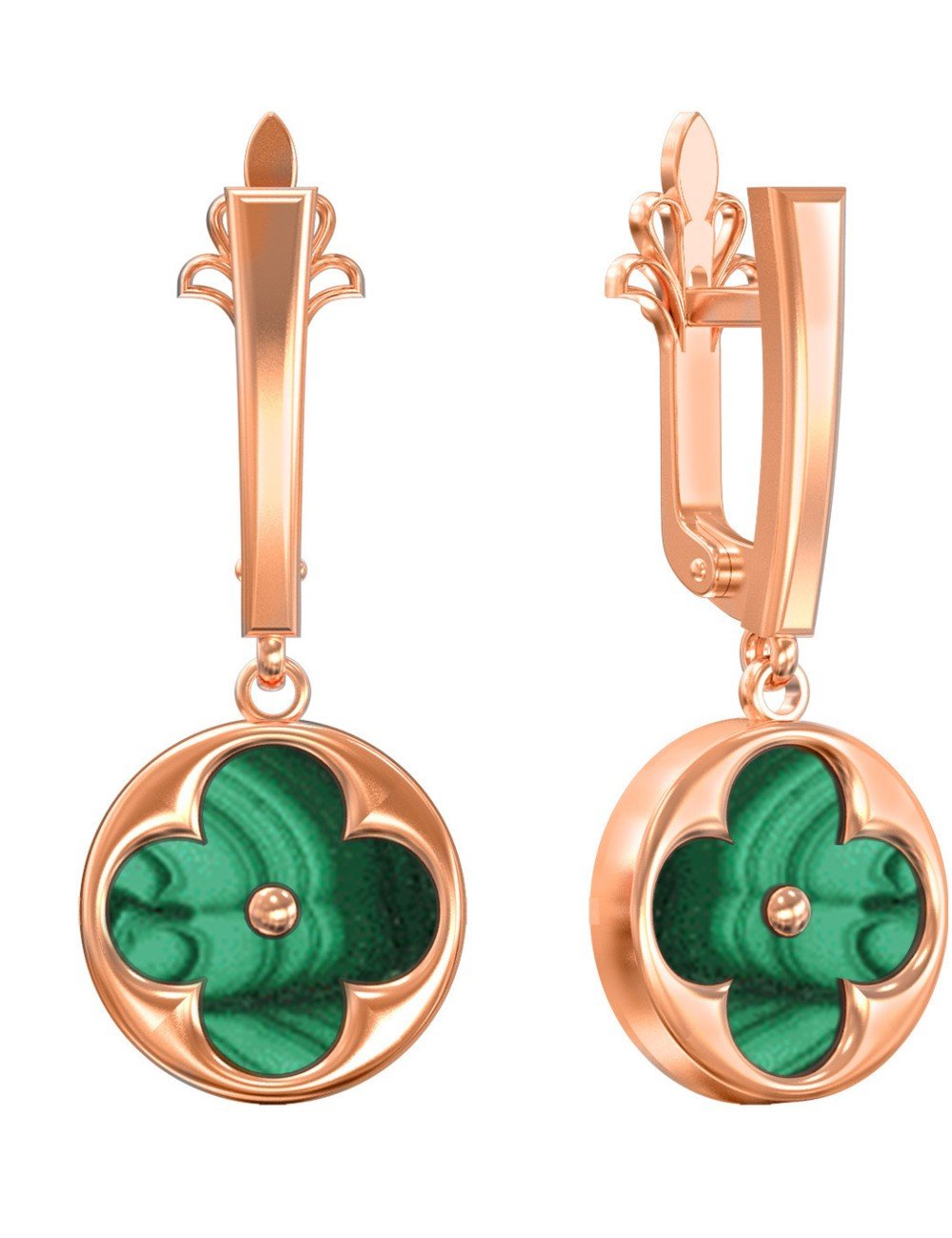 Серьги из золота c малахитом