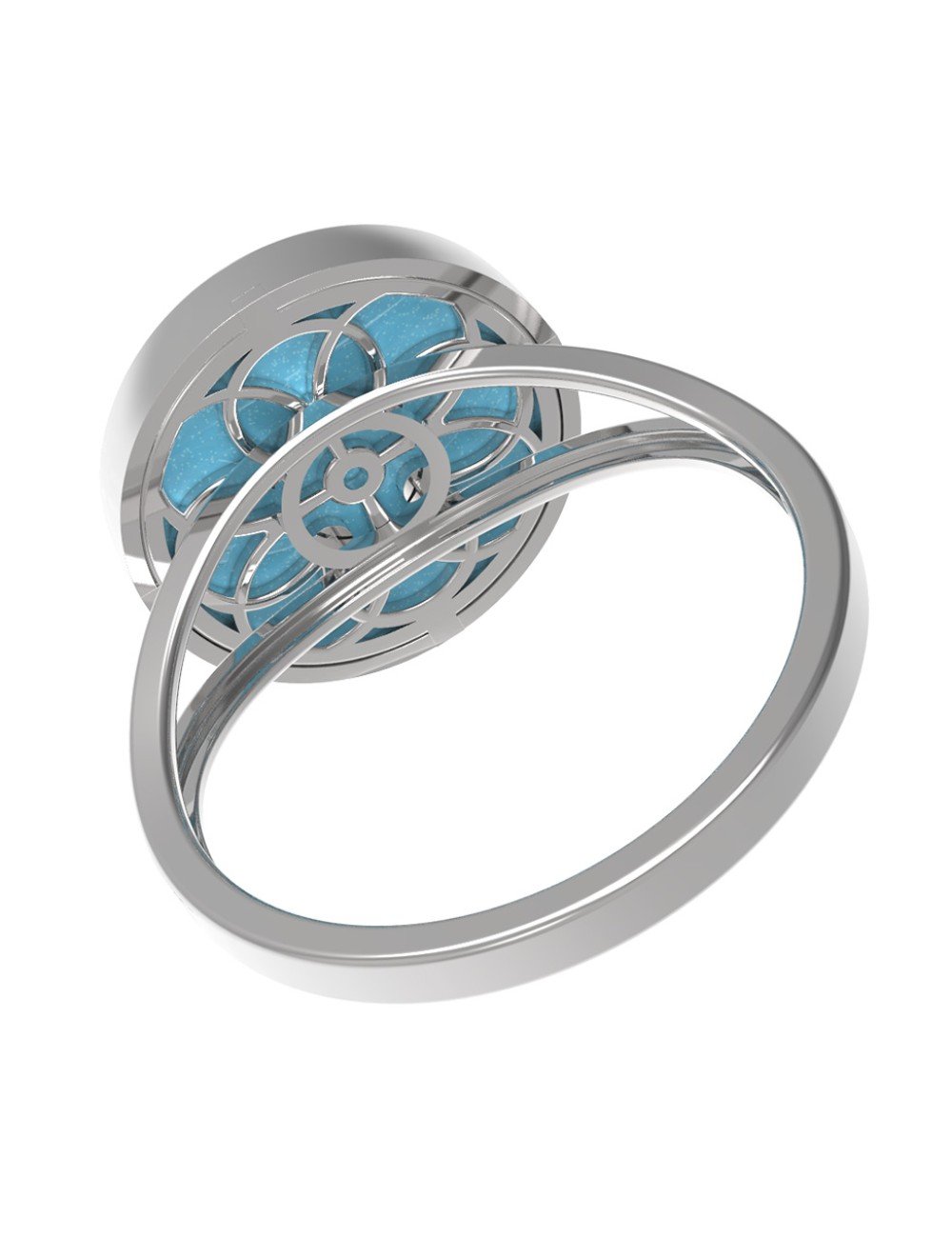 Кольцо из белого золота c бриллиантами и бирюзой
