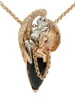 Колье из золота c эмалью, бриллиантами, рубином и ониксом