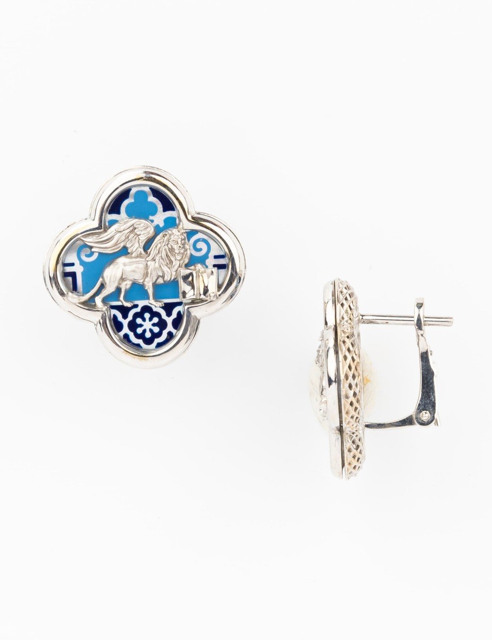 Серьги из белого золота c эмалью и перламутром