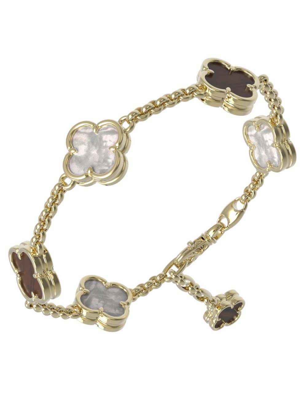 Браслет из лимонного золота c тигровым глазом и перламутром