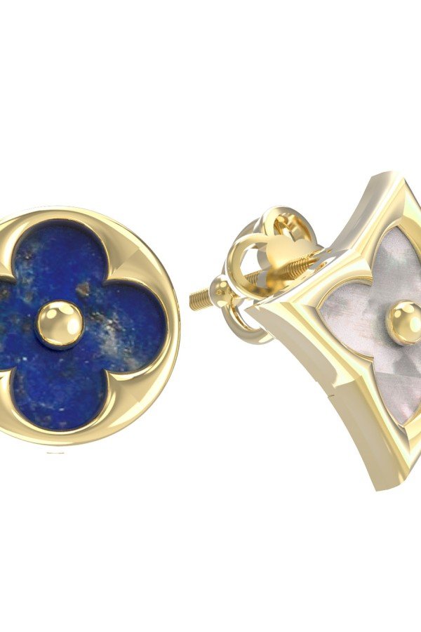 Серьги из лимонного золота c лазуритом и перламутром