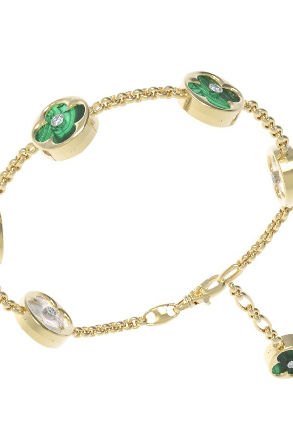 Браслет из лимонного золота c бриллиантами, малахитом и перламутром