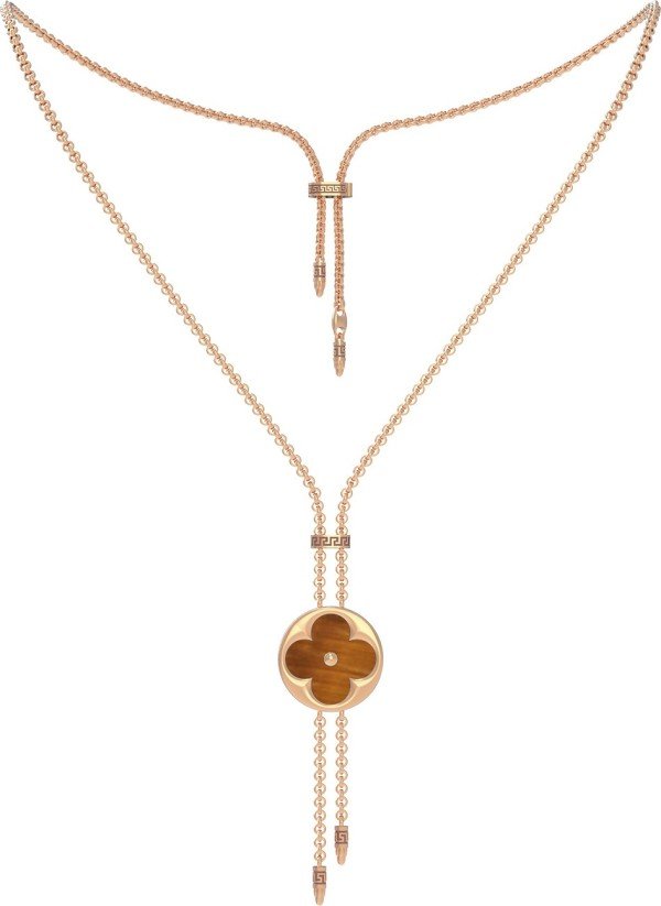 Колье из золота c тигровым глазом и перламутром