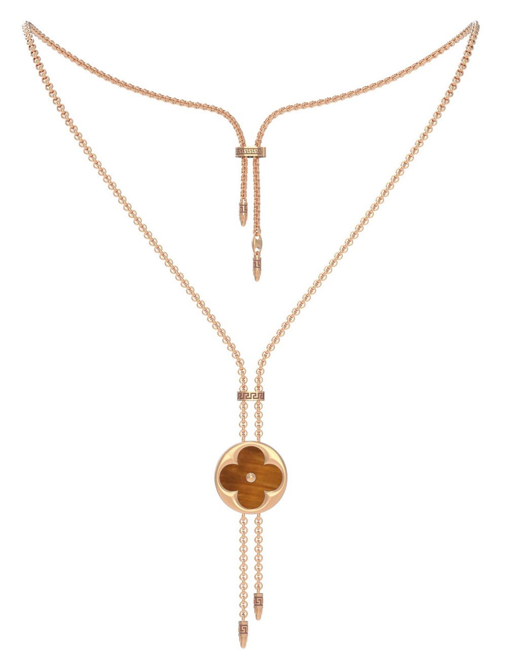 Колье из золота c тигровым глазом и перламутром