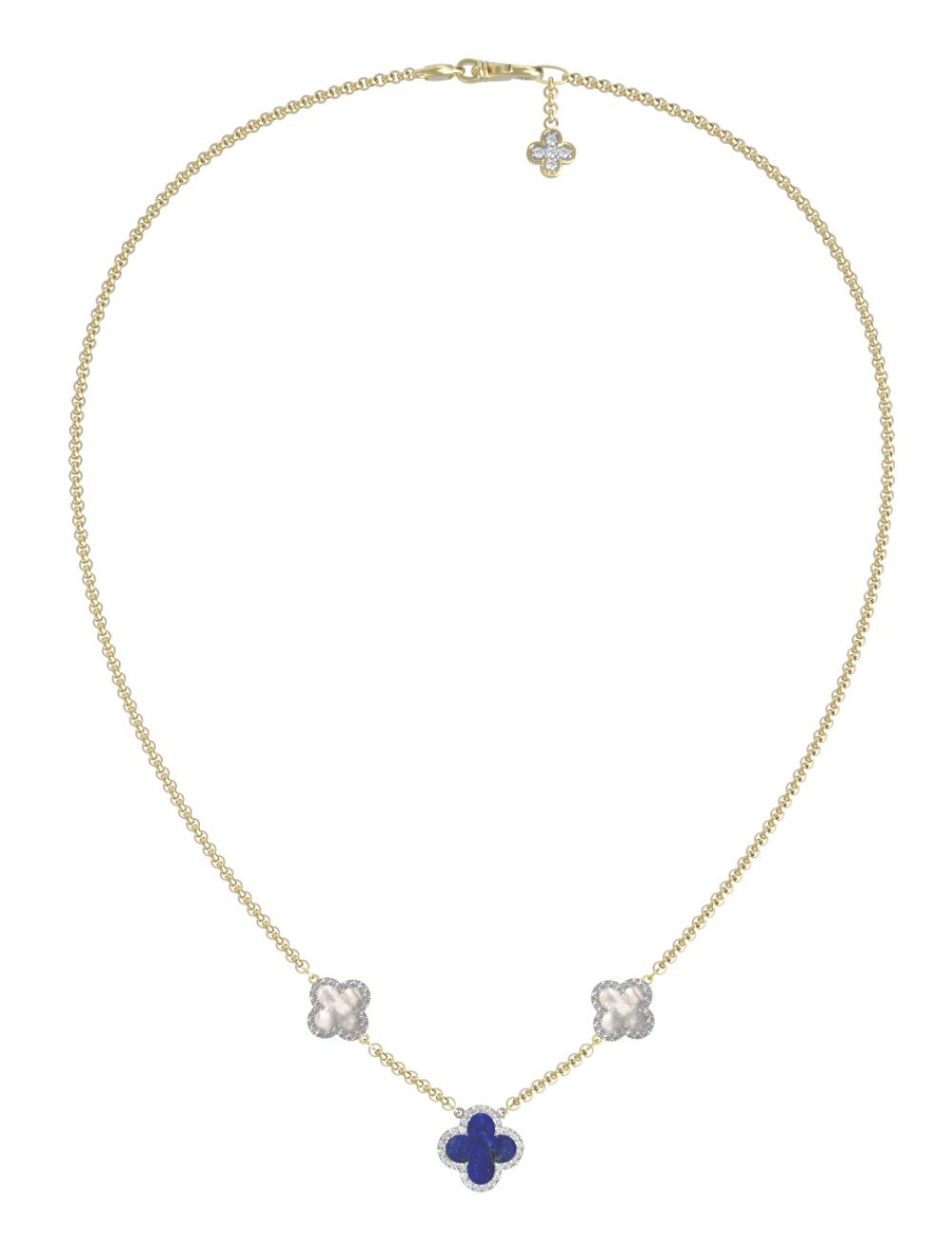 Колье из лимонного золота c бриллиантами, лазуритом и перламутром