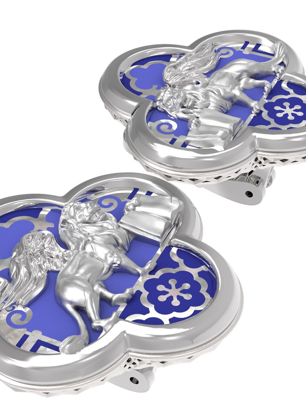 Серьги из белого золота c эмалью и перламутром